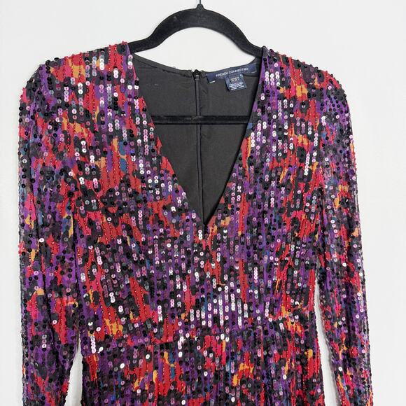 French Connection 4 Purple Red Black Inari Embellished Leopard Sequin Mini Dress - Picture 3 of 15